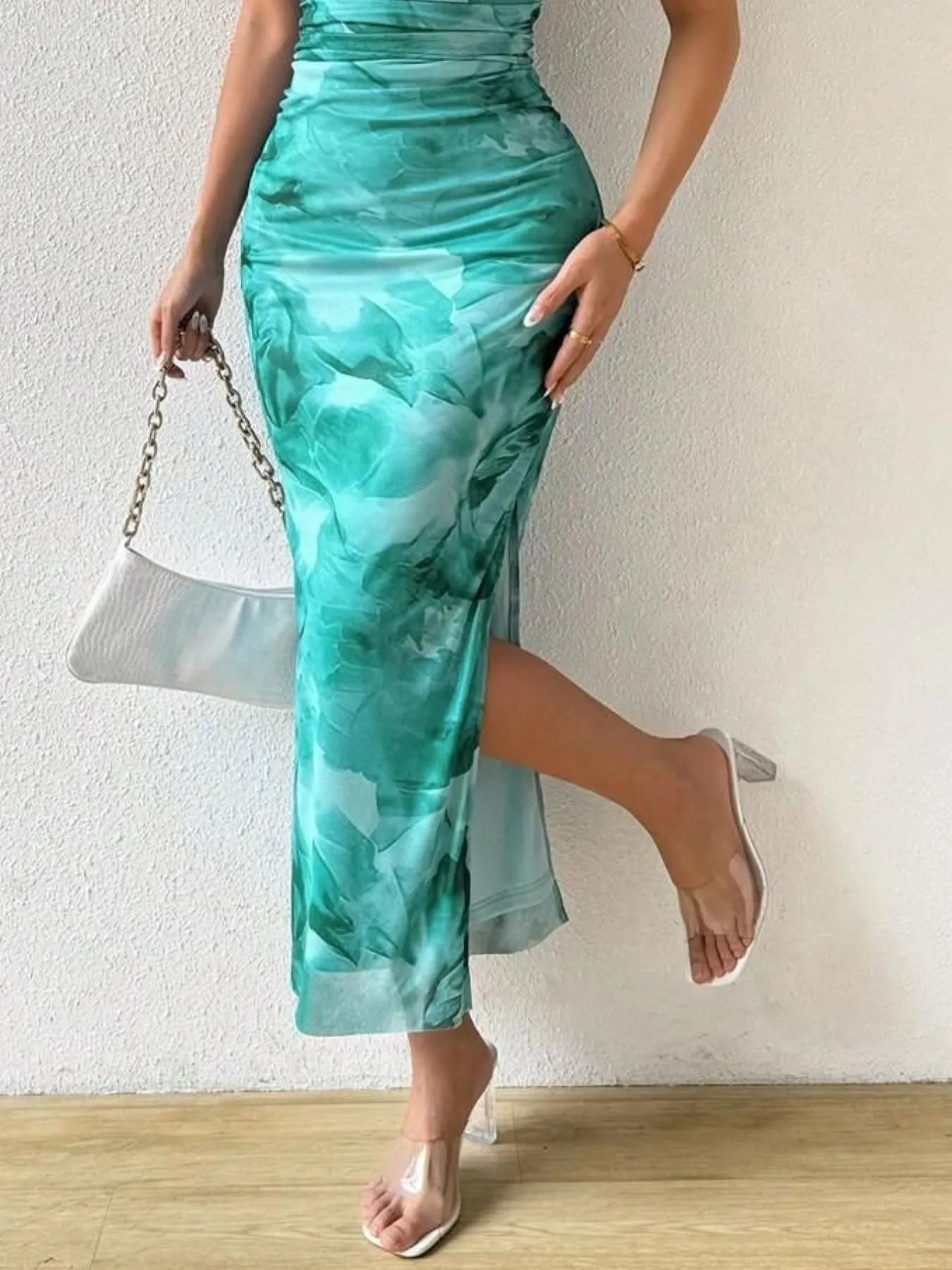 Image of Printed Side Slit Tube Dress | Queeble.shop