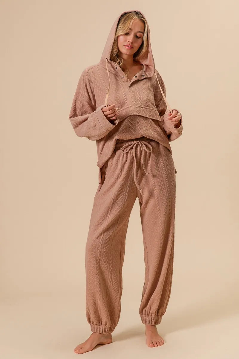Image of BiBi Textured Knit Buttoned Hoodie Top | Queeble.shop