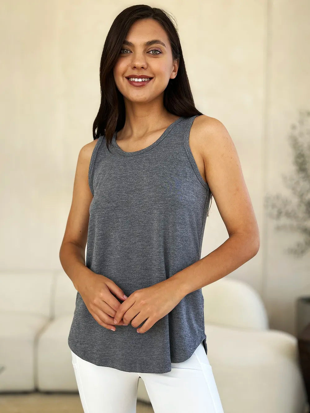 Image of Basic Bae Full Size Round Neck Curved Hem Tank | Queeble.shop