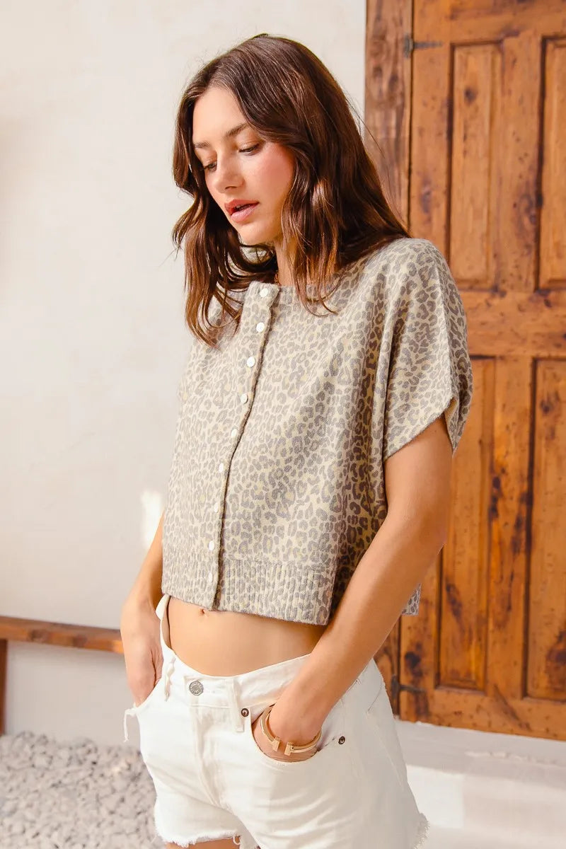 Image of SO ME Leopard Print Button Front Sweater Cardigan | Queeble.shop