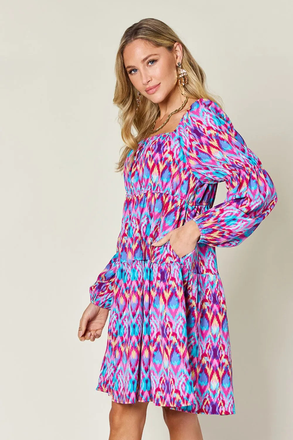 Image of Double Take Full Size Printed Long Sleeve Dress | Queeble.shop