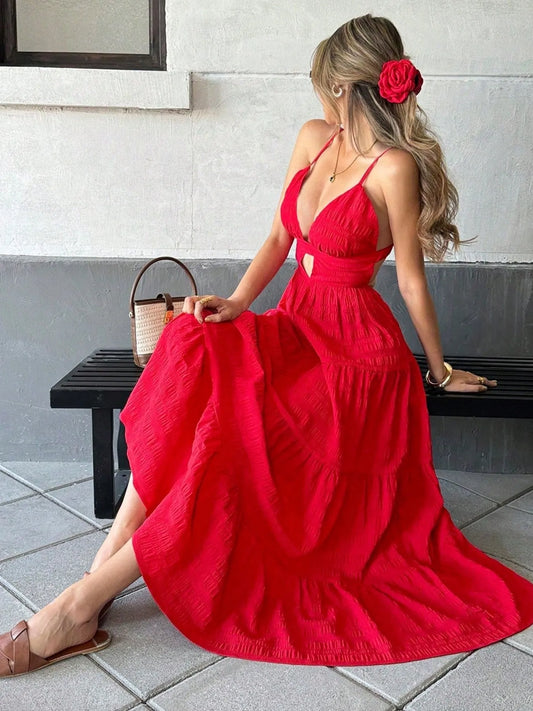 Image of Tiered Maxi Dress with Cutout Detail | Queeble.shop