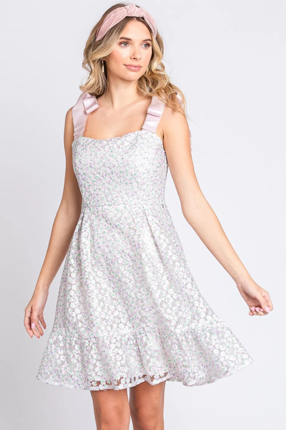 Image of GeeGee Mesh Floral Embroidered Sleeveless Dress | Queeble.shop
