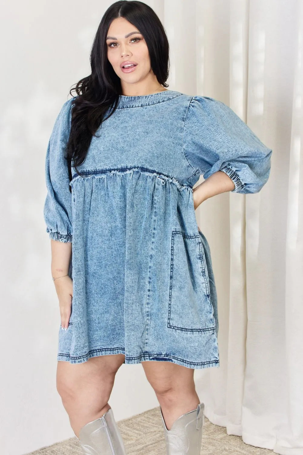Image of HEYSON Full Size Oversized Denim Babydoll Dress | Queeble.shop