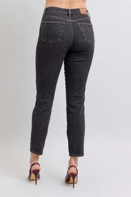 Image of Judy Blue Full Size Mid Rise Tummy Control Slim Jeans Plus Size | Queeble.shop