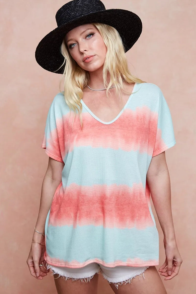Image of BiBi Tiedye Printed Hacci Knit Top | Queeble.shop