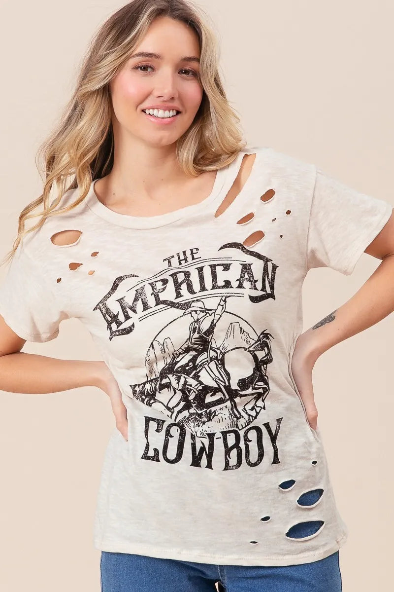 Image of BiBi Cotton Slub Laser Top American Cow Boy Graphic | Queeble.shop