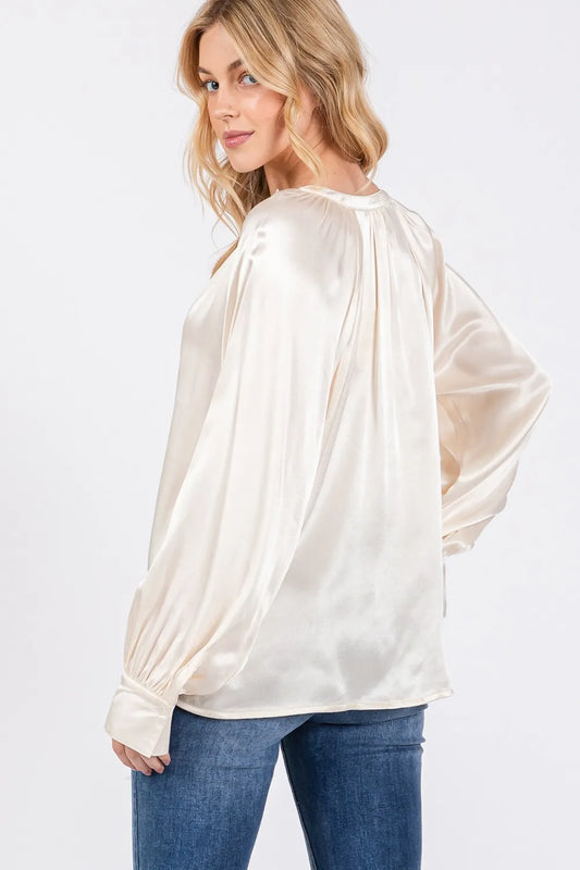 Image of SAGE + FIG Notched Long Sleeve Blouse | Queeble.shop