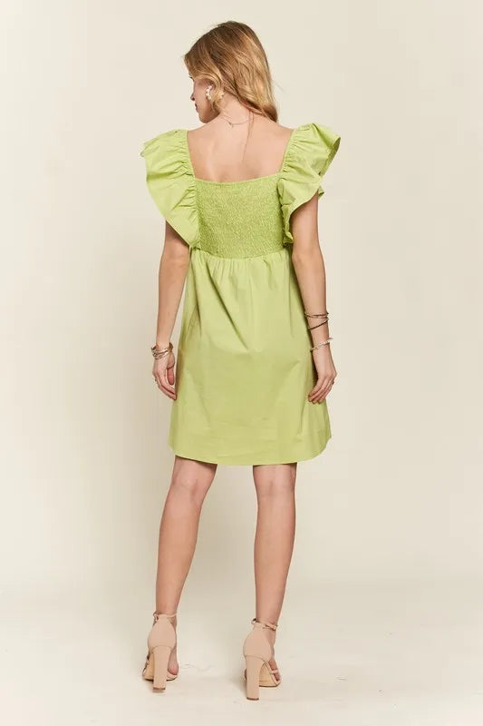 Image of ADORA Smocked Back Ruffled Cap Sleeve Babydoll Dress | Queeble.shop