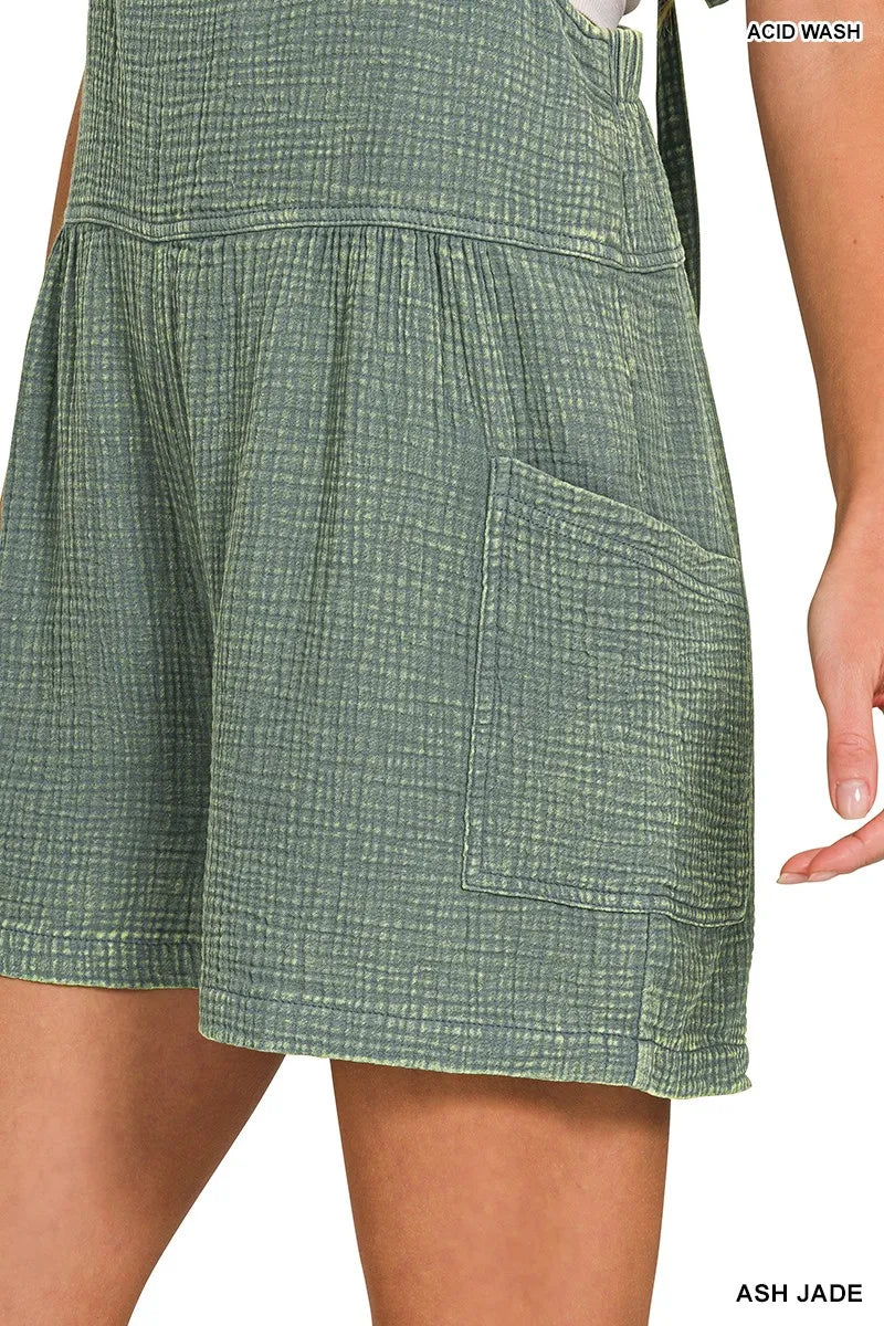 Image of Zenana Washed Double Gauze Tie Back Rompers | Queeble.shop