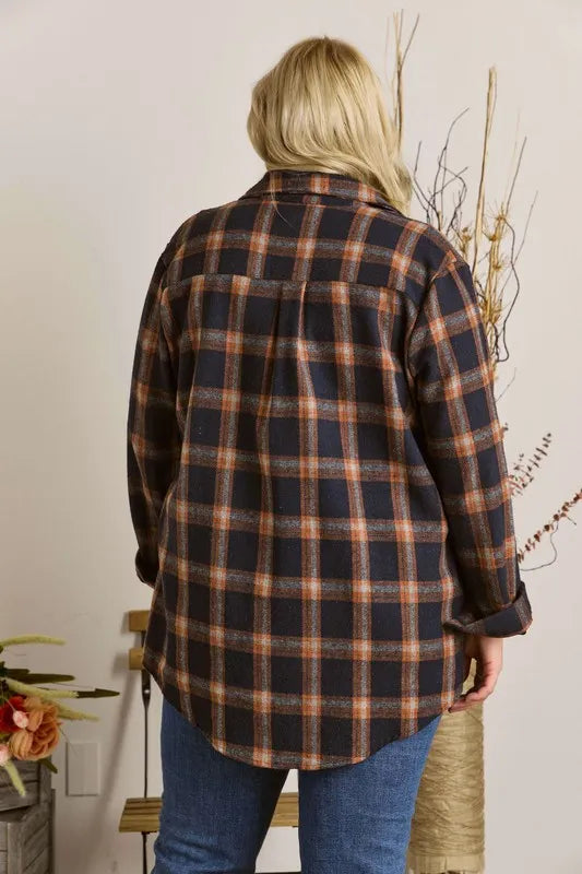 Image of ADORA Full Size Button Down Flannel Shirt Plus Size | Queeble.shop