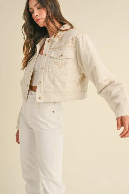 Image of MABLE Embroidered Quilted Cropped Jacket | Queeble.shop