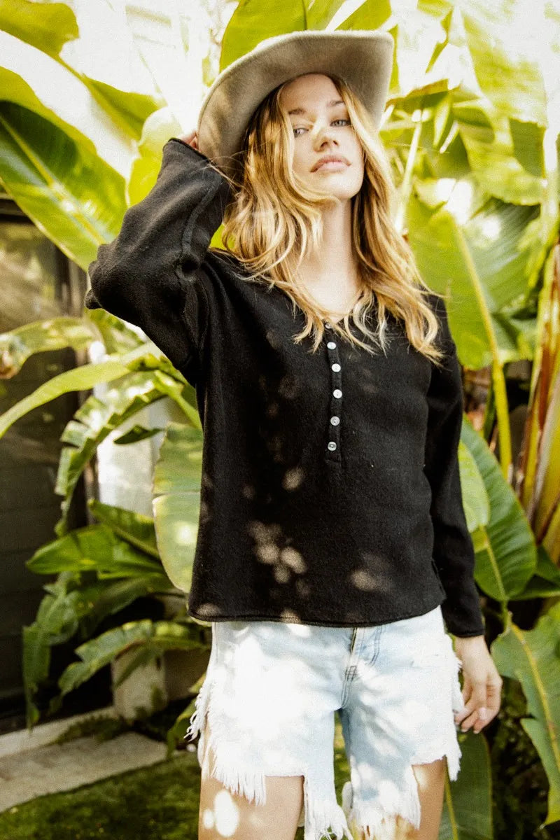 Image of BiBi V Neck Sweater Top With Button Details | Queeble.shop