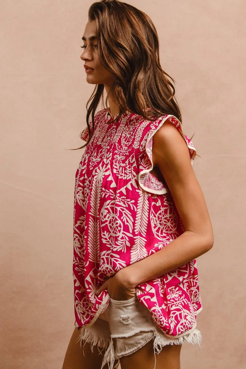 Image of BiBi Printed Ruffle Sleeve Top | Queeble.shop