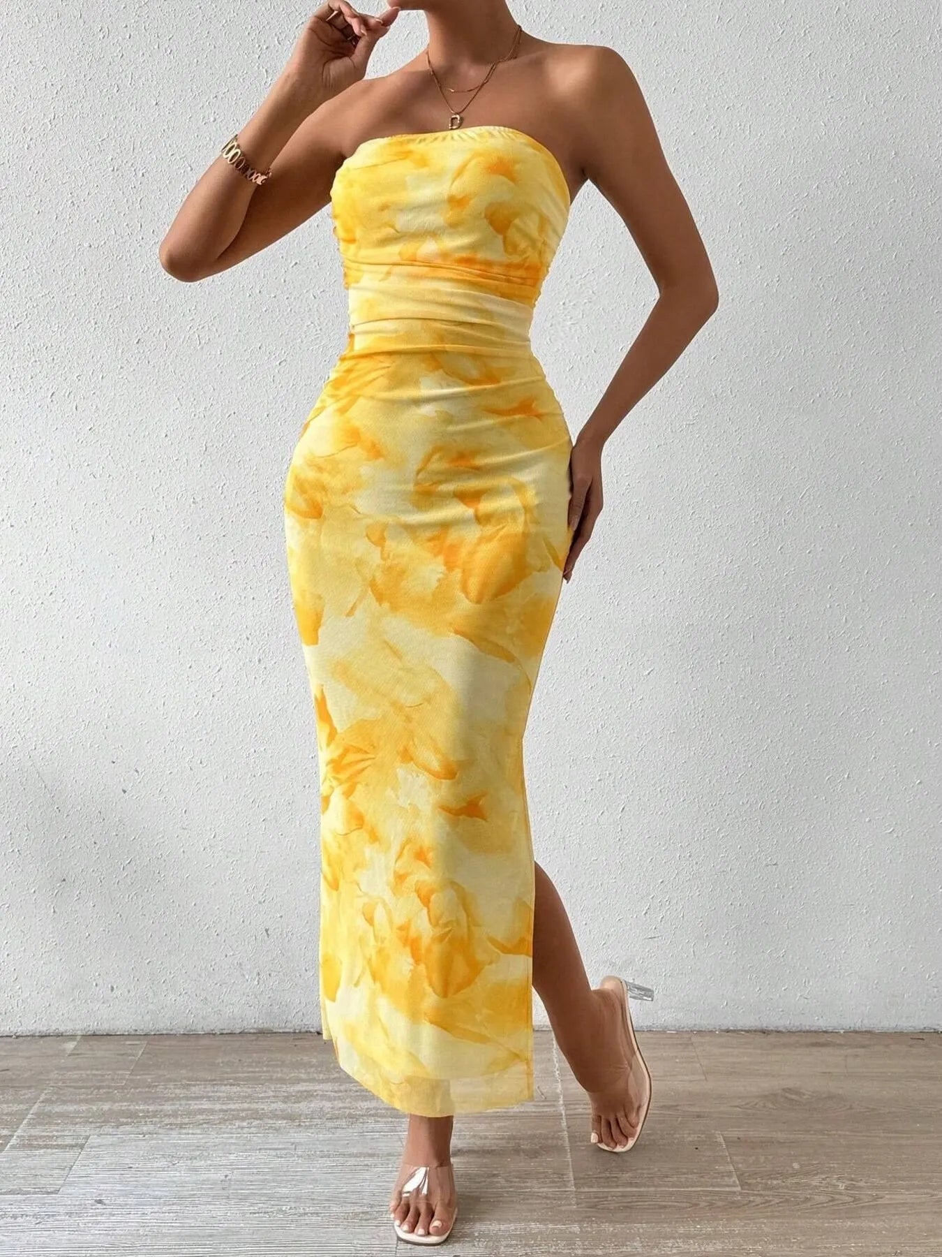 Image of Printed Side Slit Tube Dress | Queeble.shop