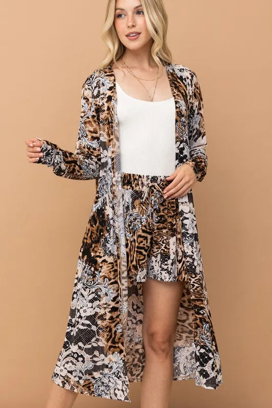 Image of And The Why Animal Print Kimono and Shorts Set | Queeble.shop