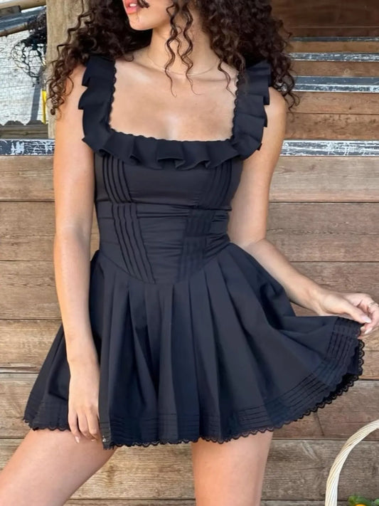 Image of Square Neck Pleated Mini Dress | Queeble.shop