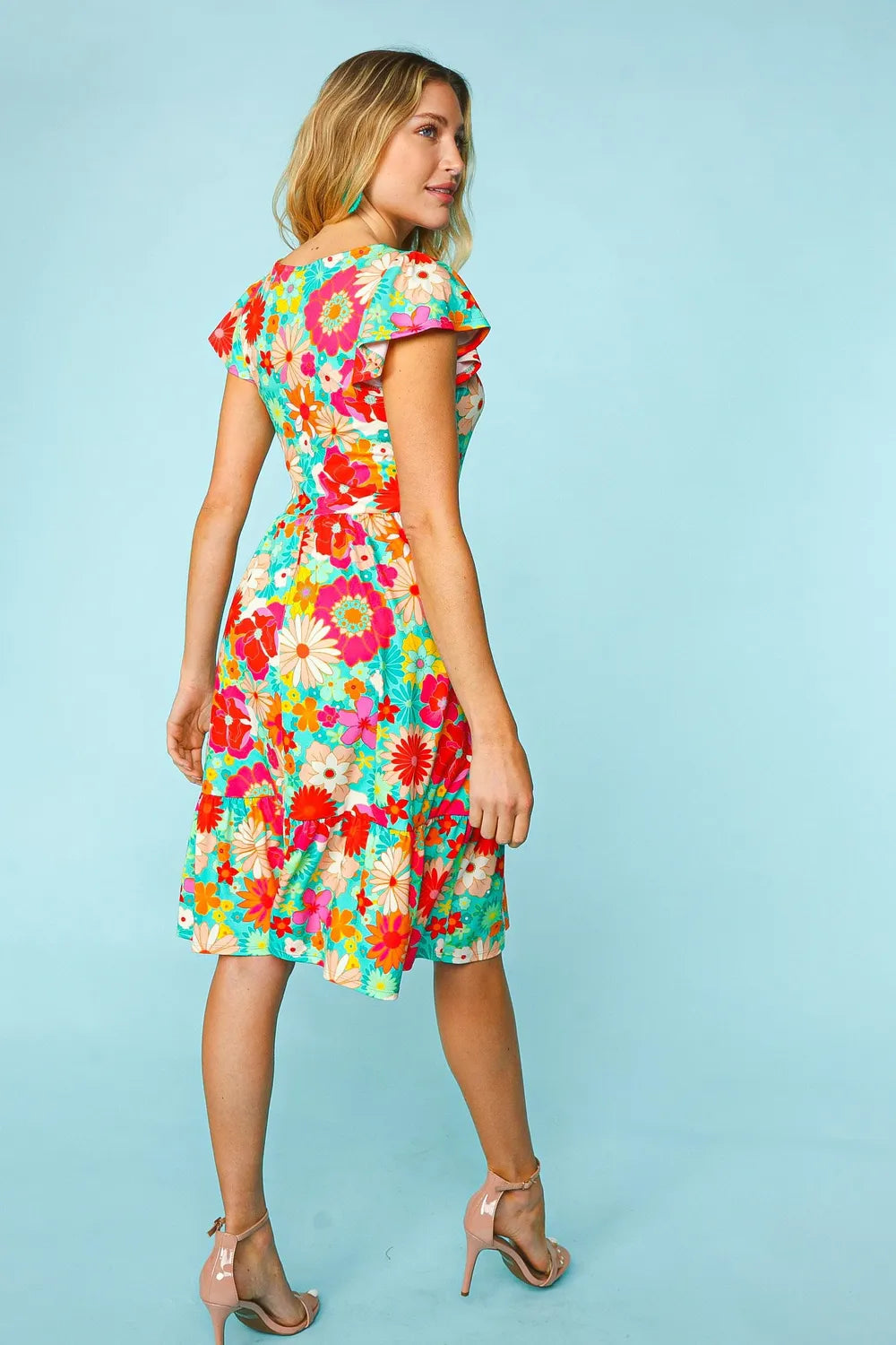 Image of Haptics Floral Square Neck Short Sleeve Dress | Queeble.shop