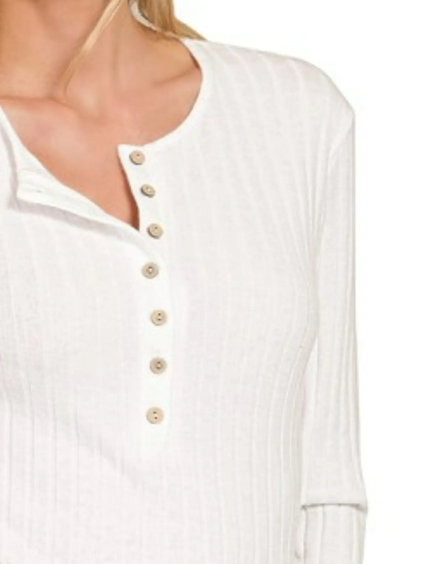 Image of Zenana Ribbed Long Sleeve Half Button Top | Queeble.shop