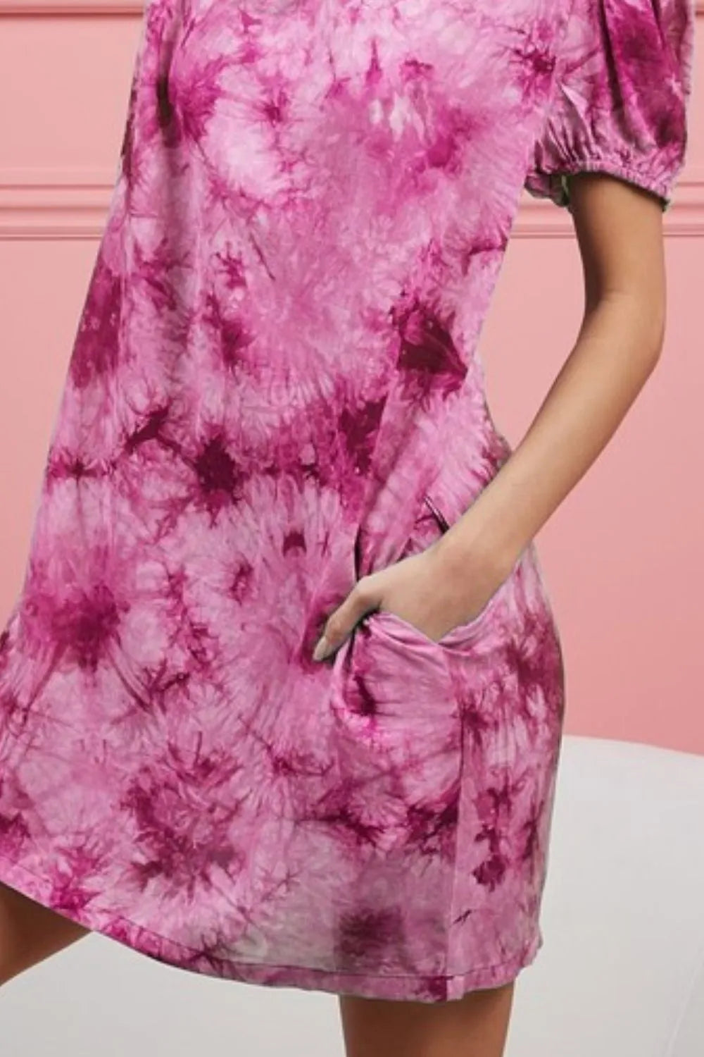 Image of BiBi Puff Sleeve With Side Pockets Tie Dye Dress | Queeble.shop