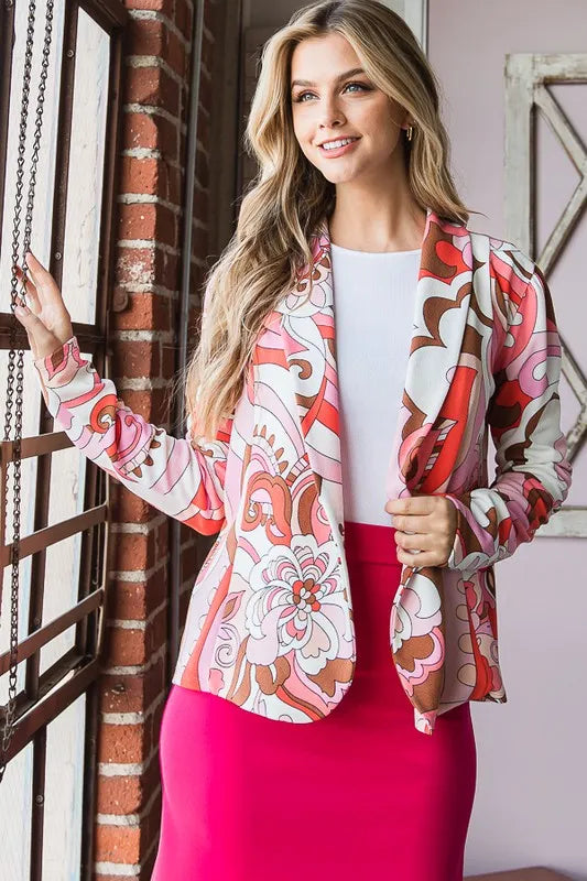 Image of Heimish Full Size Shawl Floral Open Blazers Plus Size | Queeble.shop