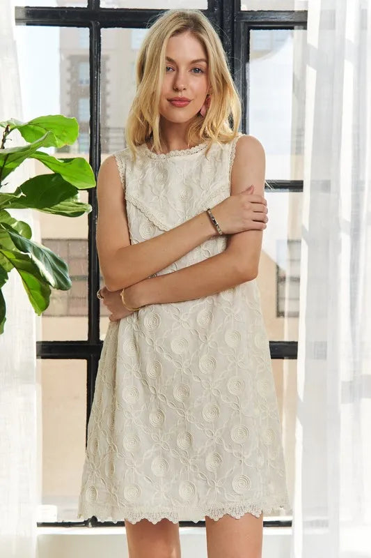 Image of ADORA Applique Round Neck Sleeveless Shift Dress | Queeble.shop