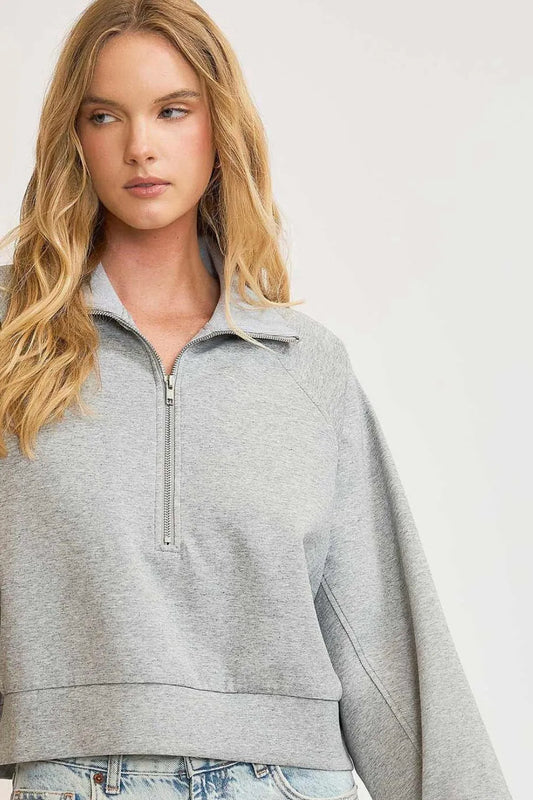 Image of Umgee Full Size Half Zip Cropped Sweatshirt Plus Size | Queeble.shop