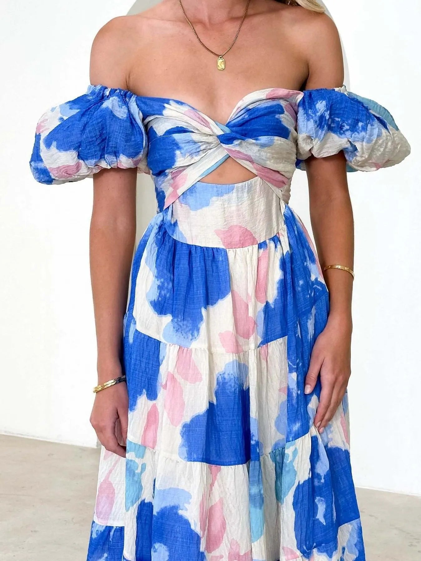 Image of Off-Shoulder Floral Tiered Dress with Ruffle Details | Queeble.shop