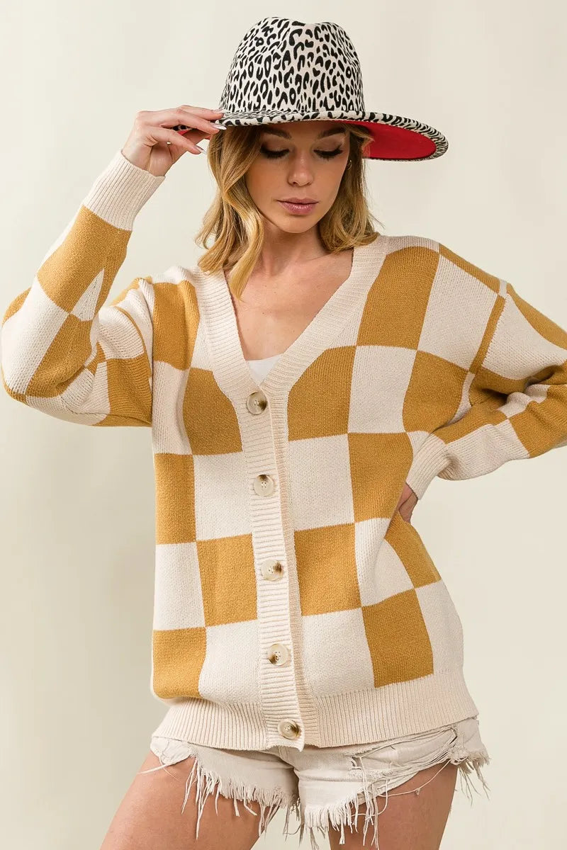 Image of BiBi Checked V-neck Cardigan | Queeble.shop
