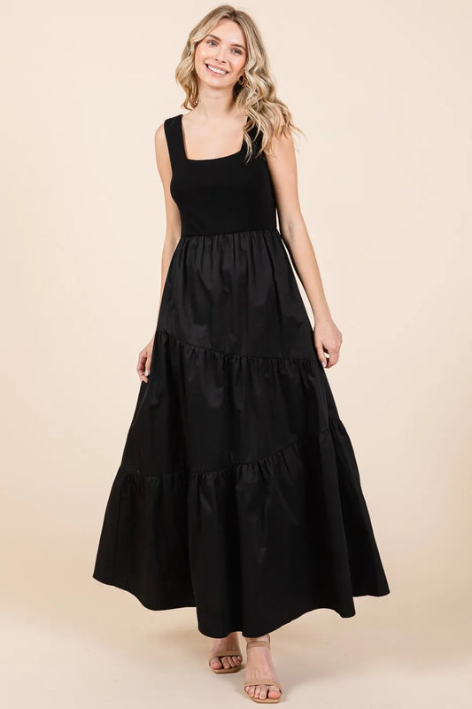 Image of Mittoshop Mix Media Square Neck Maxi Dress | Queeble.shop