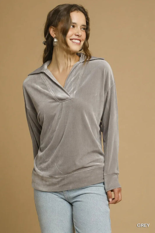 Image of Umgee Soft Thermal Collared Long Sleeve Top | Queeble.shop