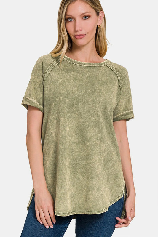 Image of Zenana Heathered Round Neck Short Sleeve Top | Queeble.shop