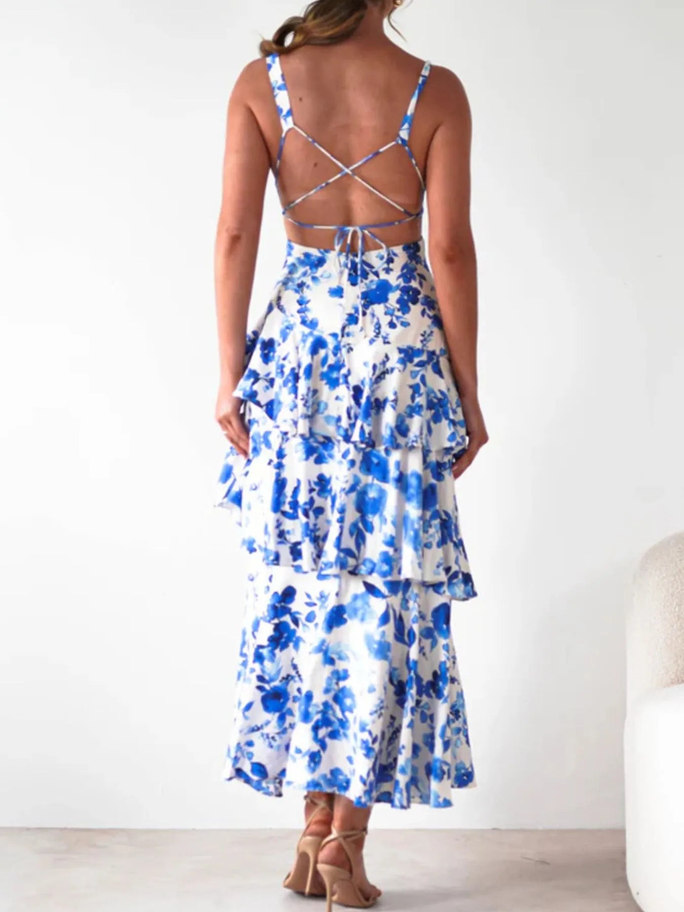 Image of Ruffled Layered Floral Deep V-Neck Dress | Queeble.shop