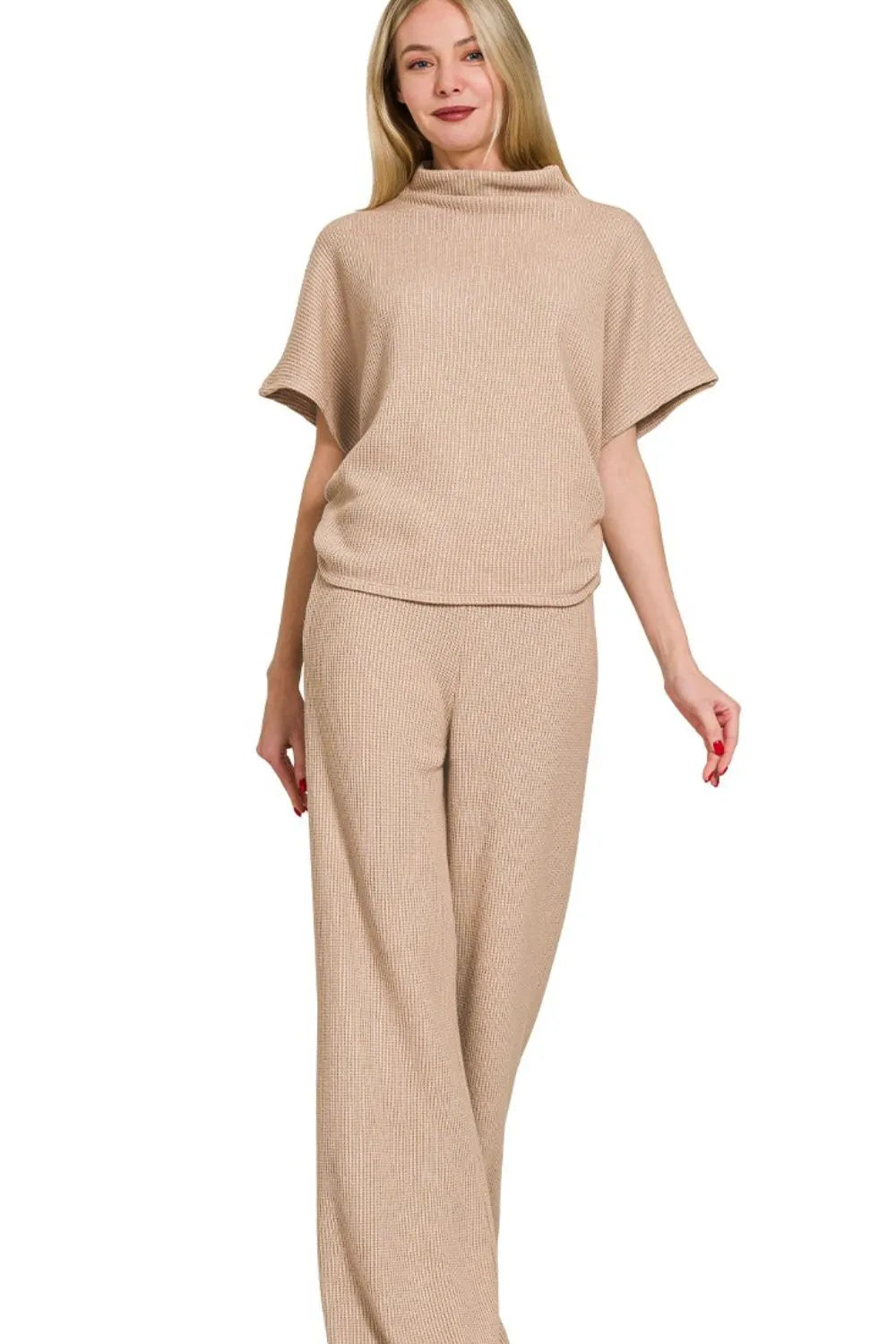 Image of Zenana Sweater Mock Neck Top & Long Pants Set | Queeble.shop