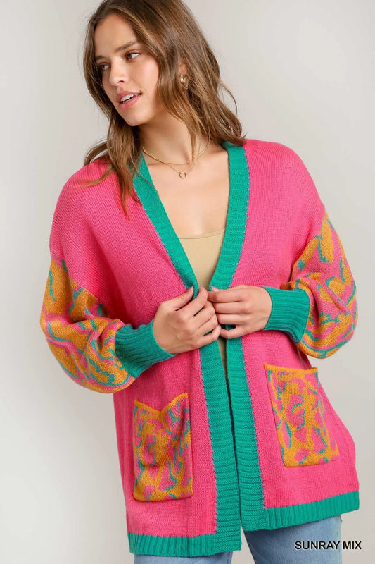 Image of Umgee Animal Print Open Front Sweater Cardigan | Queeble.shop