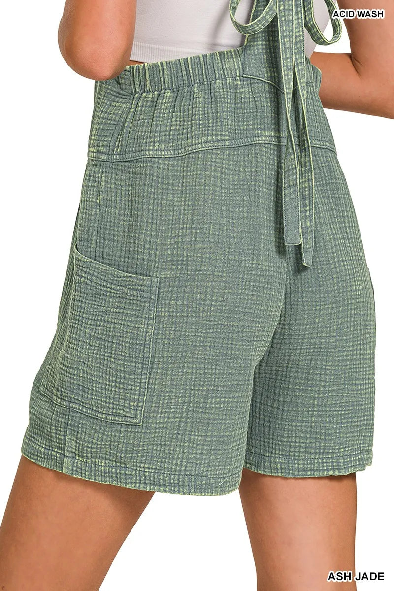 Image of Zenana Washed Double Gauze Tie Back Rompers | Queeble.shop