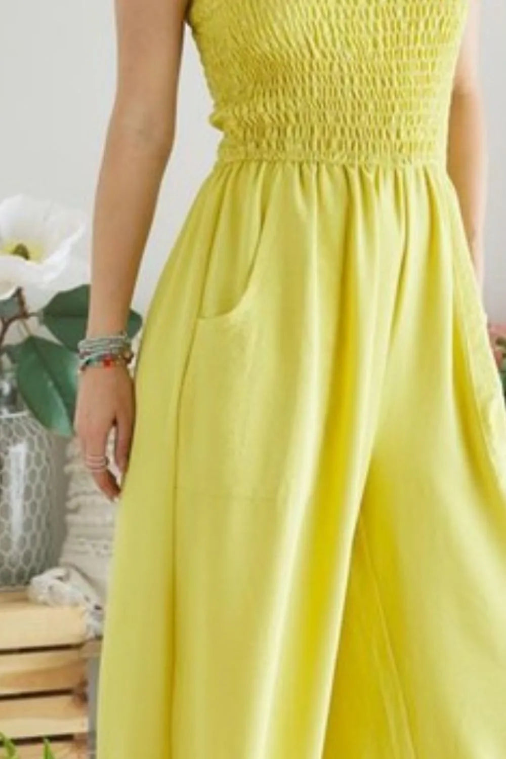Image of ADORA Smocking Top Wide Leg Jumpsuit | Queeble.shop