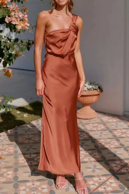 Image of One Shoulder Sleeveless Maxi Dress | Queeble.shop