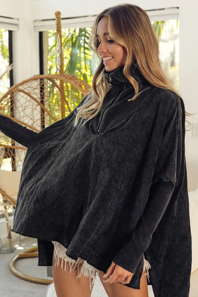 Image of BiBi Vintage Washed Quilted Half Zip Top | Queeble.shop