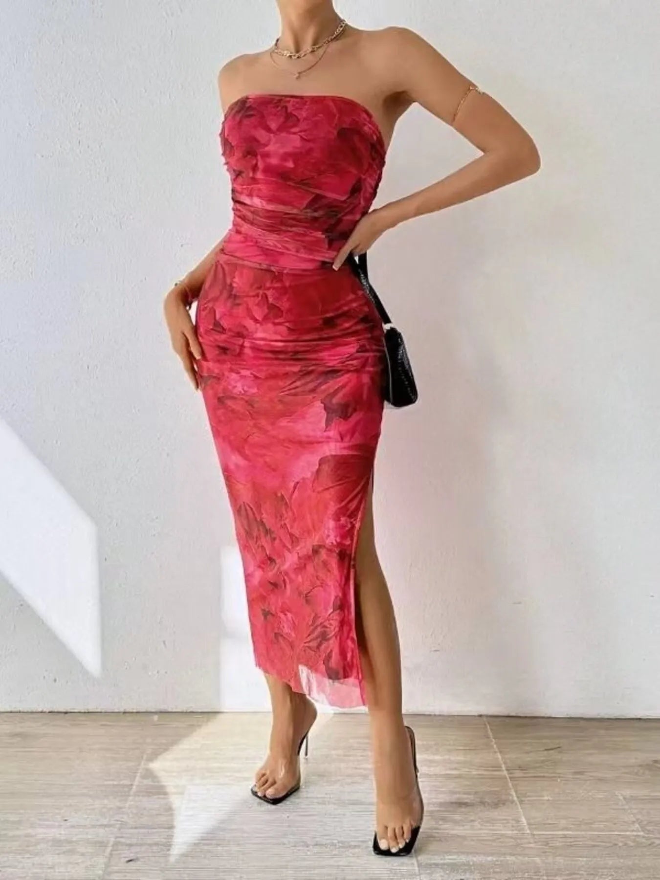 Image of Printed Side Slit Tube Dress | Queeble.shop