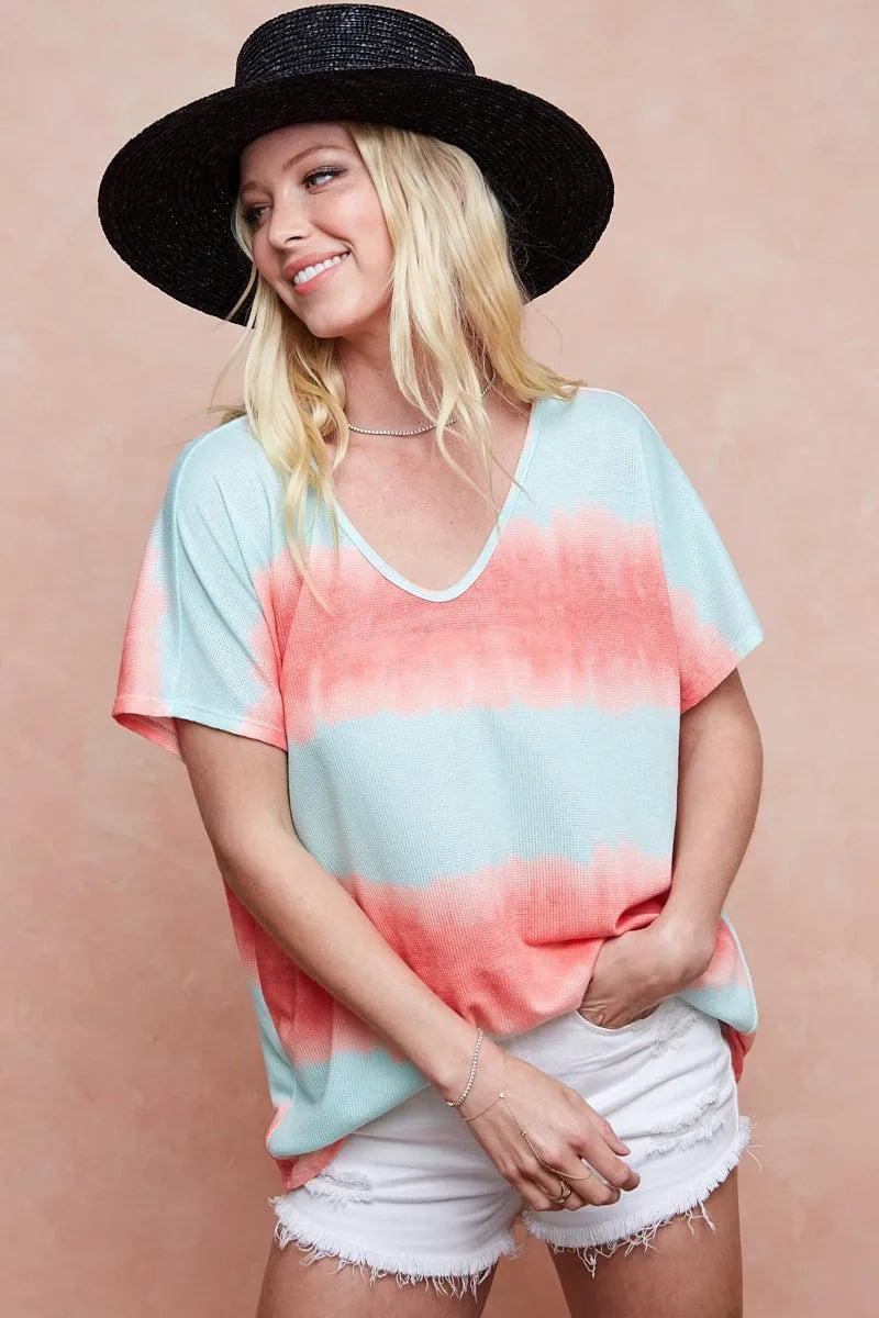Image of BiBi Tiedye Printed Hacci Knit Top | Queeble.shop