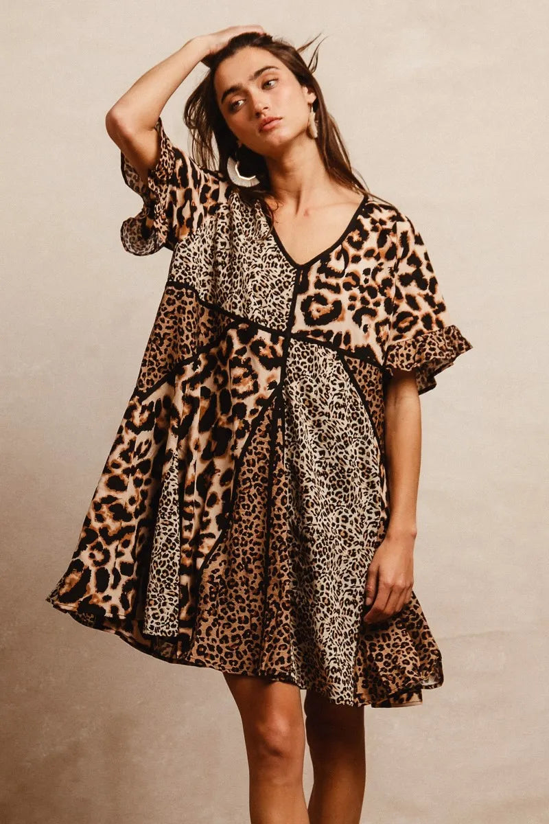 Image of BiBi Leopard Prints Mix and Match Short Sleeves Dress | Queeble.shop