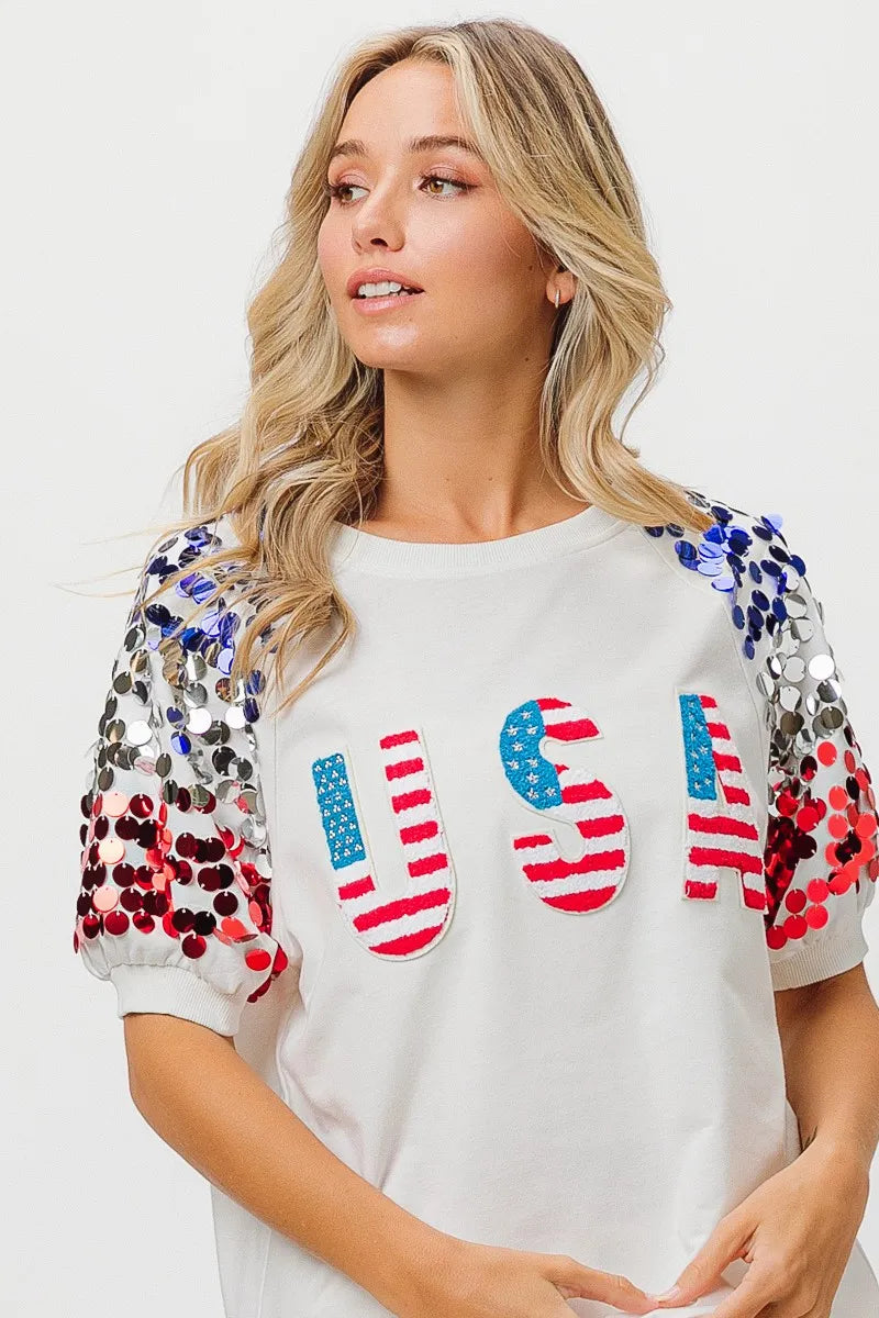 Image of BiBi American Flag Theme Sequin Top | Queeble.shop