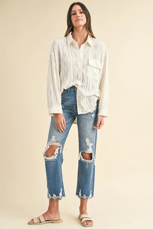 Image of Annie Wear Distressed Raw Hem Cropped Jeans | Queeble.shop