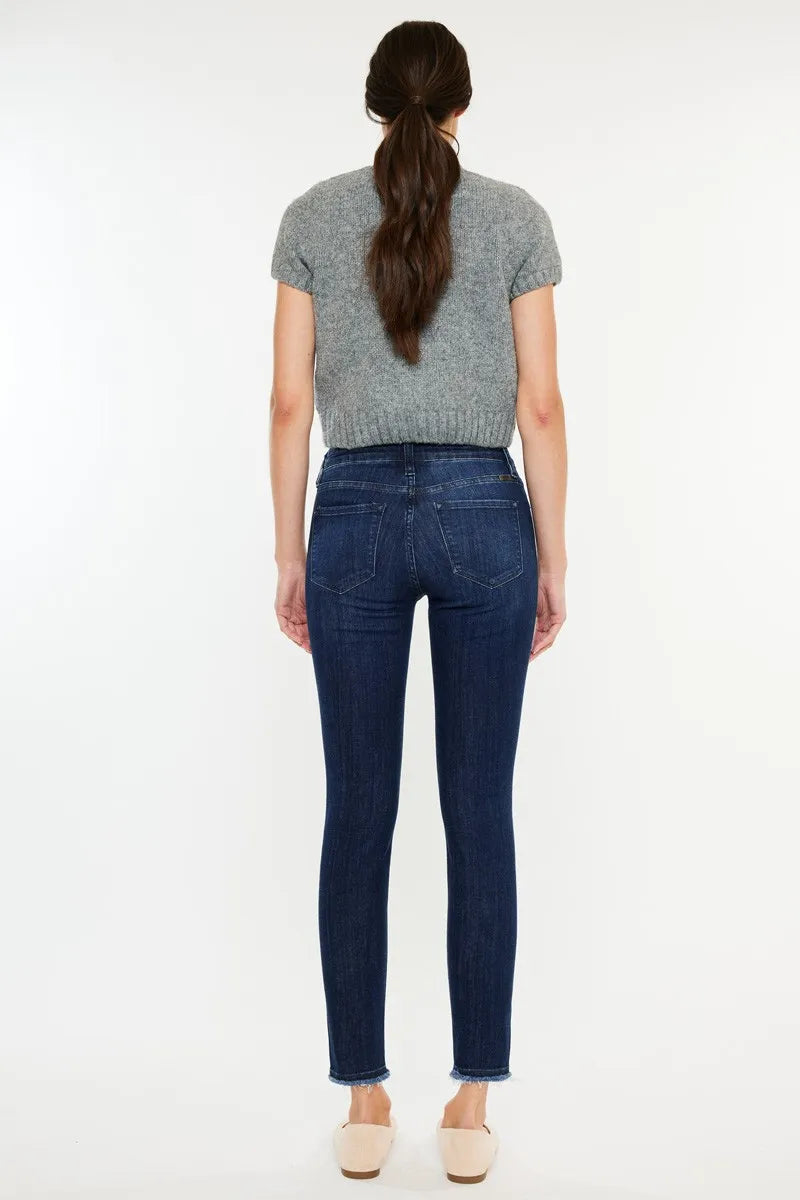 Image of Kancan High-Rise Slim Fit Raw Hem Ankle Jeans | Queeble.shop