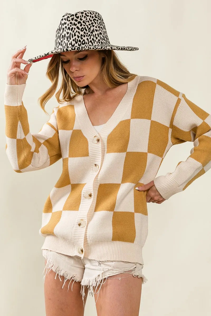 Image of BiBi Checked V-neck Cardigan | Queeble.shop