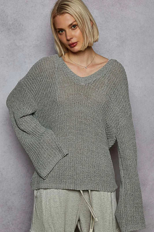 Image of POL Oversized V-Neck Knit Top | Queeble.shop