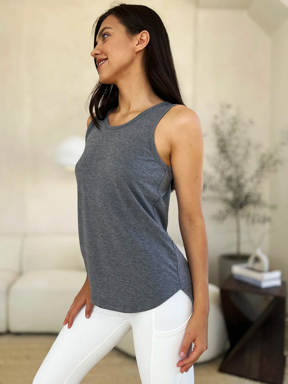 Image of Basic Bae Full Size Round Neck Curved Hem Tank | Queeble.shop