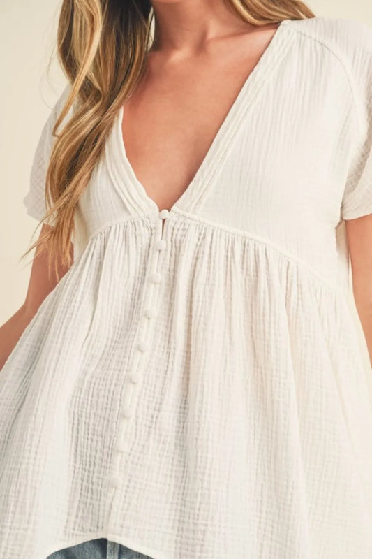 Image of Aemi + Co Tuck Detail V-Neck Short Sleeve Blouse | Queeble.shop