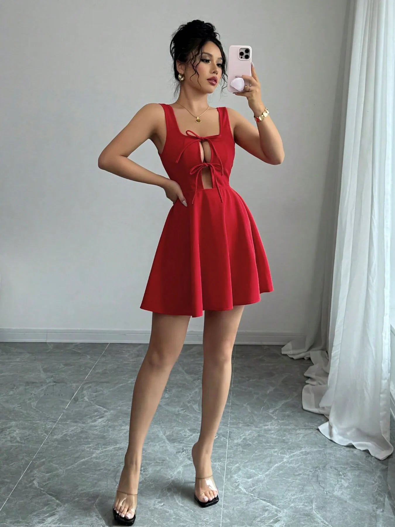 Image of Tie Front Wide Strap Dress | Queeble.shop